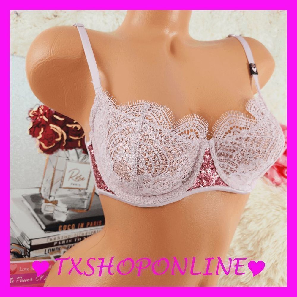 💗👙 {Victoria's Secret} Pink Sequin push up without padding bra👙💗 NWT